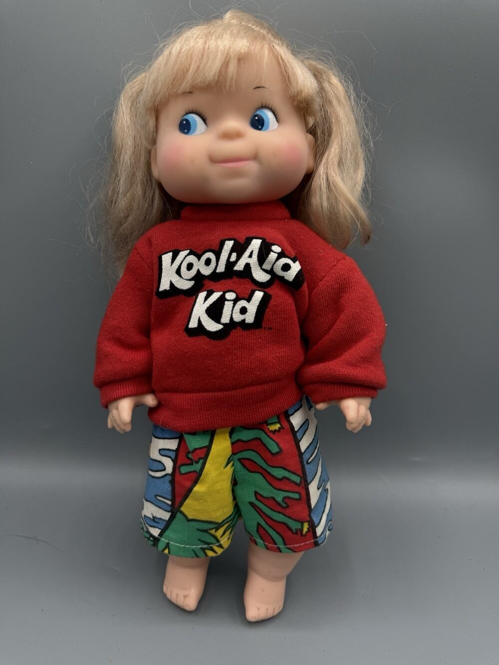 Vintage 1988 Kool-Aid Kid Doll 12” Blonde Hair Red Shirt Goldberger Eegee